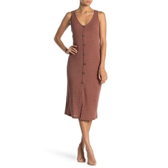 Lush Dresses & Skirts - LUSH Clay Button Down Tank Midi Dress Knit S NWT